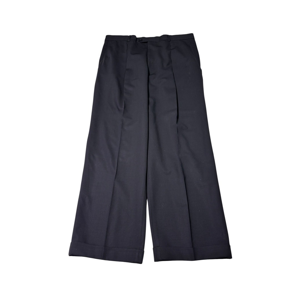 Armani Collezioni Navy Wide Leg Cuffed Trousers IT 46 US 36X30 Mens Dress Pants